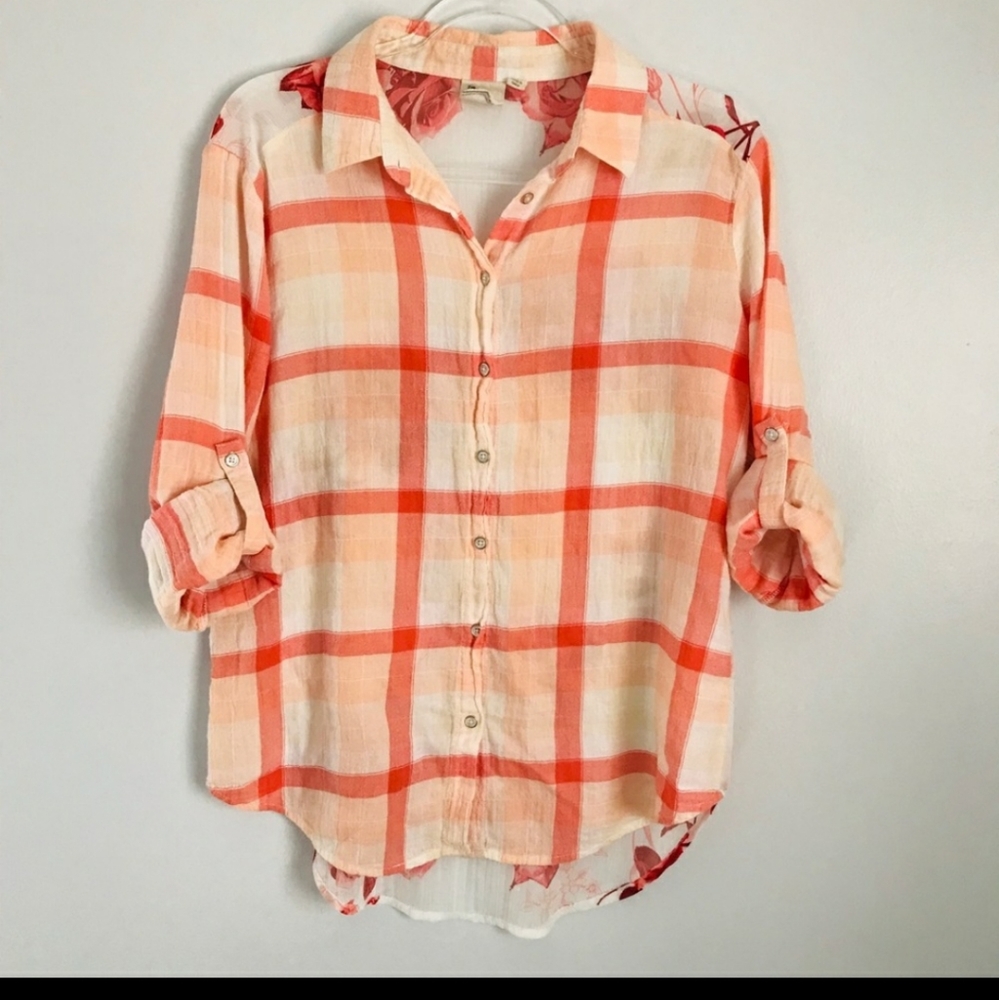 Anthropologie Plaid Front and Floral Back Blouse